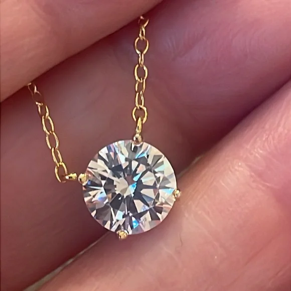 Gold over 925 silver Necklace with CZ Pendant - Picture 1 of 5
